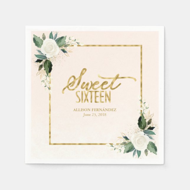 Sweet 16 Party Pink Gold Foil Napkins Serviette (Vorderseite)