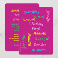Sweet 16 Party Rosa Einladung, Personalisiert, Nam