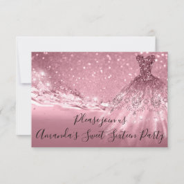 Sweet 16. Party Rose Pink Glitzer Ocean Dress Einladung