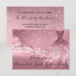 Sweet 16. Party Rose Pink Glitzer Ocean Dress Einladung