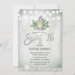 Sweet 16 Party Rustikale Weiße Laternenreihenleuch Einladung