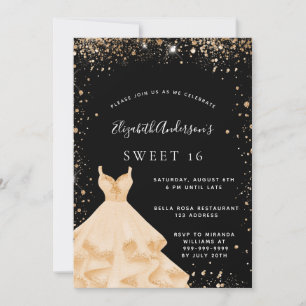Sweet 16 Party Schwarz Gold Glitzer Kleid Einladung