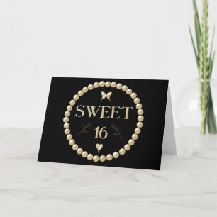 Sweet 16 - Perlen auf schwarz "Samt" Einladung