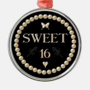 Sweet 16 - Perlen auf schwarz "Samt" Ornament Aus Metall