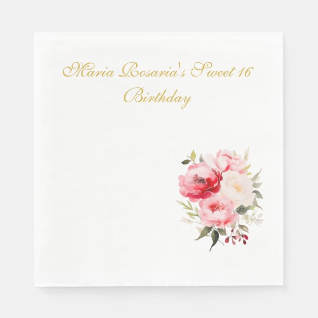 Sweet 16 Personalisiertes Blumengeschirr Serviette (Vorderseite)