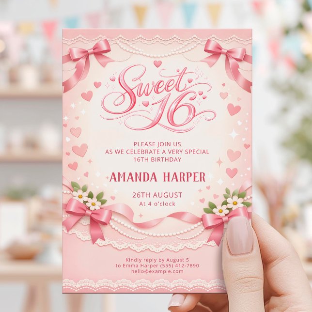 Sweet 16 Pink Birthday Party Card Einladung (Von Creator hochgeladen)