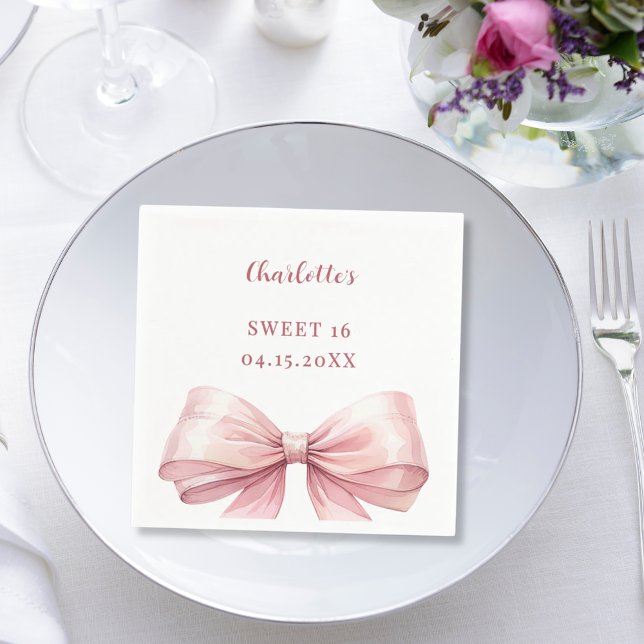 Sweet 16 pink bow elegant modern luncheon serviette (Von Creator hochgeladen)