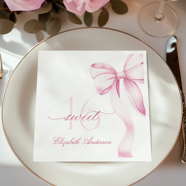 Sweet 16 Pink Bow Napkins Serviette (Von Creator hochgeladen)