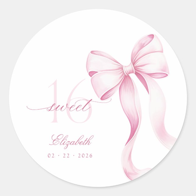 Sweet 16 Pink Bow Stickers (Devant)