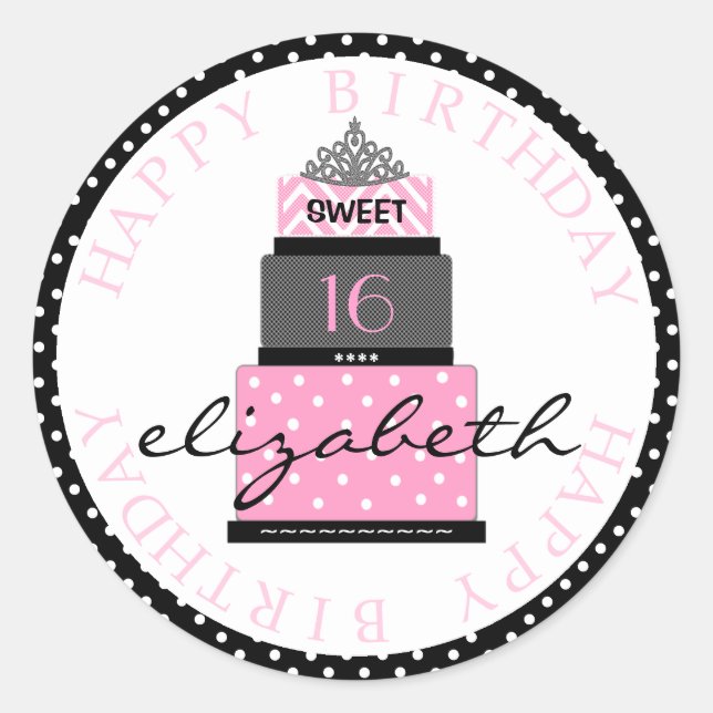 Sweet 16 Pink Cake Runder Aufkleber (Vorderseite)