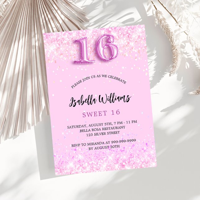 Sweet 16 pink Confetti Girl Party Einladungspostkarte (Von Creator hochgeladen)