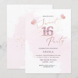 Sweet 16 Pink Diamond Butterflies Aquarellfarben I Einladung
