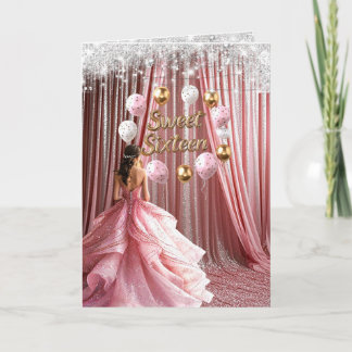Sweet 16 Pink Gold Glitzer Balloons Einladung
