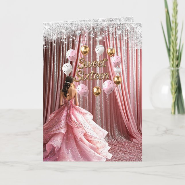 Sweet 16 Pink Gold Glitzer Balloons Einladung (Vorderseite)