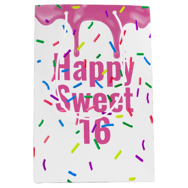 Sweet 16 Pink Icing und Sprinkles Mittlere Geschenktüte (Vorderseite)