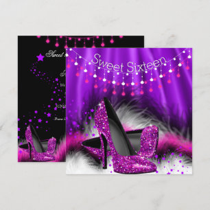 Sweet 16 Pink Lila Stars High Heels Party Einladung