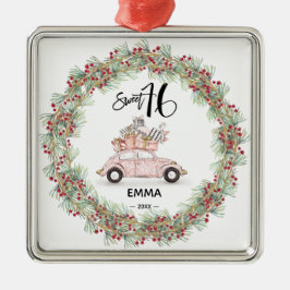 Sweet 16 Pink Name Skript Auto Weihnachtsfeiertag Ornament Aus Metall