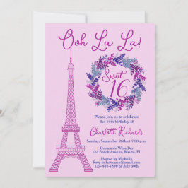 Sweet 16 Pink Paris Eiffel Tower Birthday Party Einladung