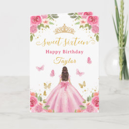 Sweet 16 Pink Princess Brunette Girl Karte