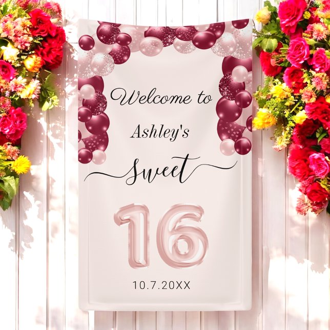 Sweet 16 Pink Red Birthday Willkommensbanner Banner (Von Creator hochgeladen)