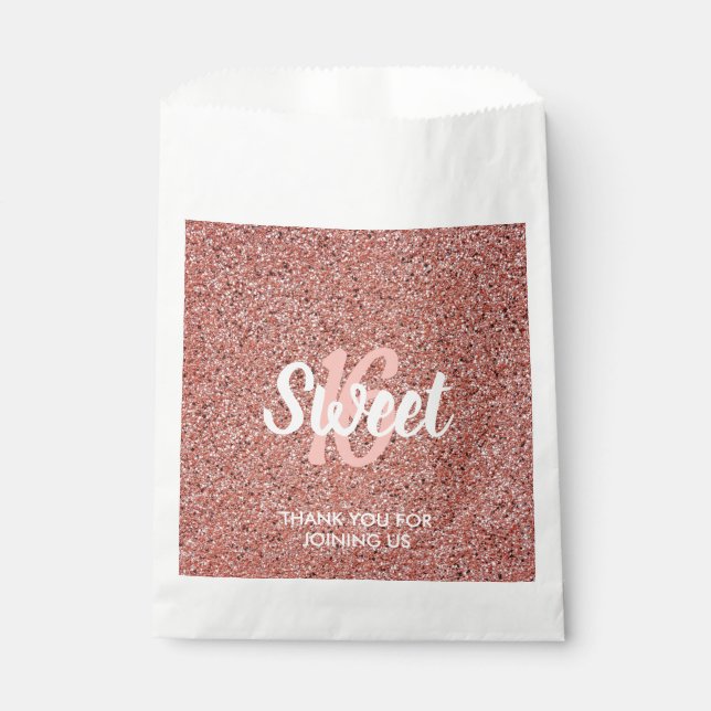 Sweet 16 Pink Rose Gold Glitzer Vielen Dank Geschenktütchen (Vorderseite)