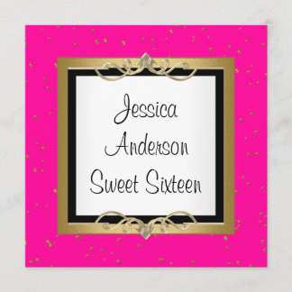 Sweet 16 Pink Schwarz-weißen Goldlöffel Juwel Einladung