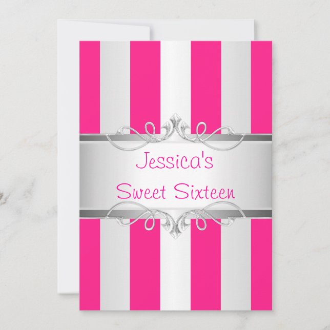 Sweet 16 Pink & Silver Stripe Jewel Party 2 Einladung (Vorderseite)