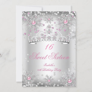 Sweet 16 Pink Snowflakes Silver Winter Wonderland Einladung