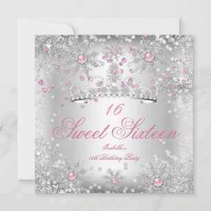 Sweet 16 Pink Snowflakes Silver Winter Wonderland Einladung