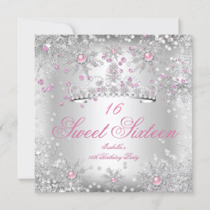 Sweet 16 Pink Snowflakes Silver Winter Wonderland Einladung