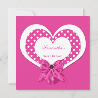 Sweet 16 Pink White Hearts Pink Juwels Polka Dots Einladung