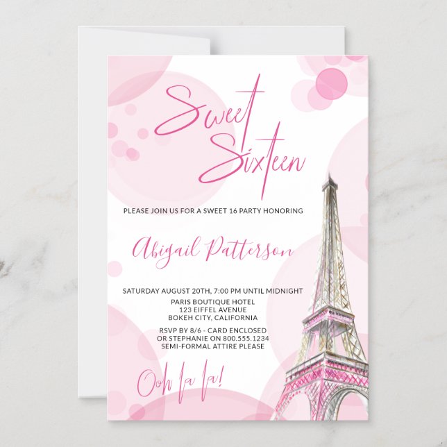 Sweet 16 Pink White Paris themed Birthday Party Magneteinladung (Vorderseite)