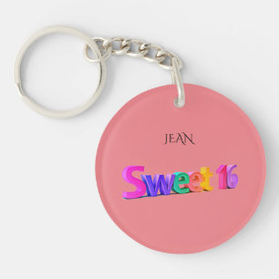 Sweet 16 pinkfarbener Acryl-Schlüsselanhänger, per Schlüsselanhänger