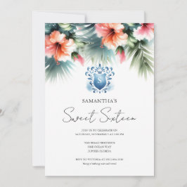 Sweet 16 Pool Party Einladungen Pink & Blue Floral