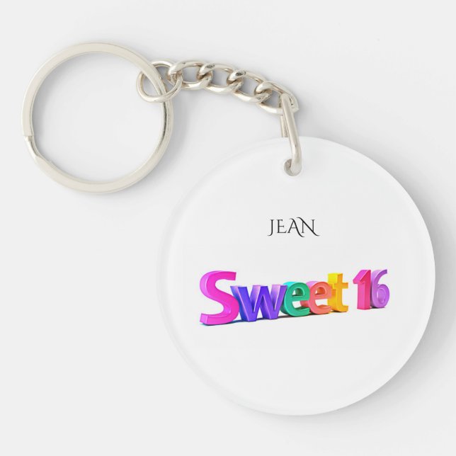 Sweet 16 porte - clé acrylique, nom personnalisé. (Devant)