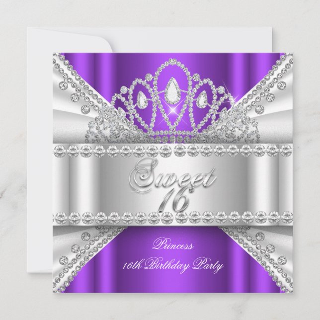 Sweet 16 Princess Lila White Diamond Tiara Einladung (Vorderseite)
