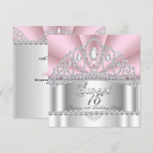 Sweet 16 Princess Pink White Diamond Tiara Einladung