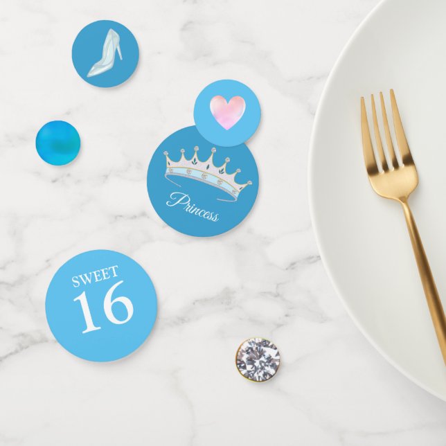 Sweet 16 Princess Tiara auf Light Turquoise Blue Konfetti (Gruppe)