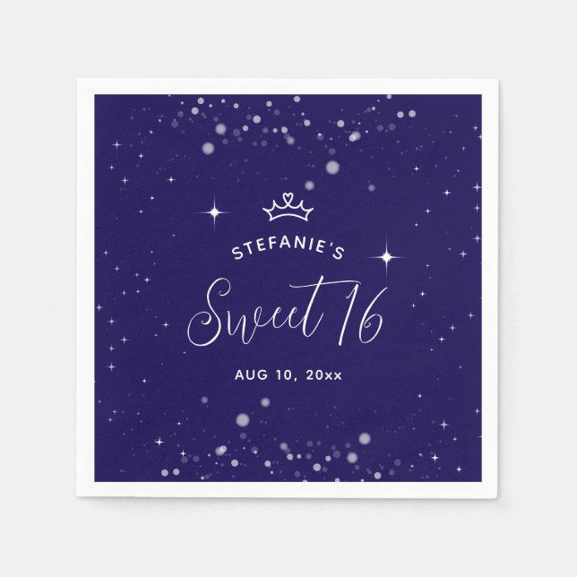 Sweet 16 Princess Tiara Crown Navy Blue Birthday Serviette (Vorderseite)