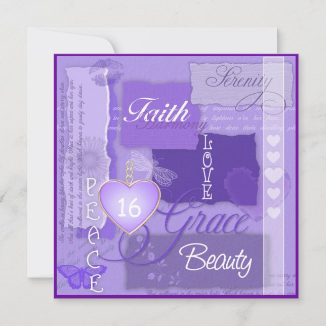 SWEET 16 PURPLE Invitation biologique Vintage (Devant)