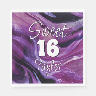 Sweet 16 Purple Marble Personalized Serviette