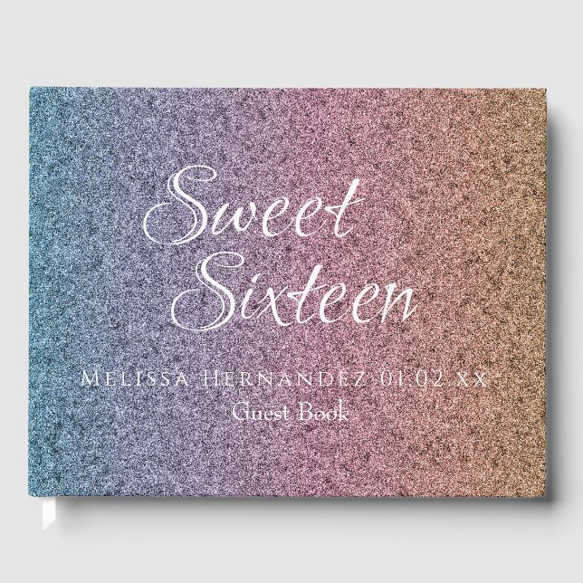 Sweet 16 Rainbow Glitzer Script Princess Gästebuch (Vorderseite)