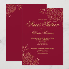 Sweet 16 Red and Gold Line Blume Flora Einladung