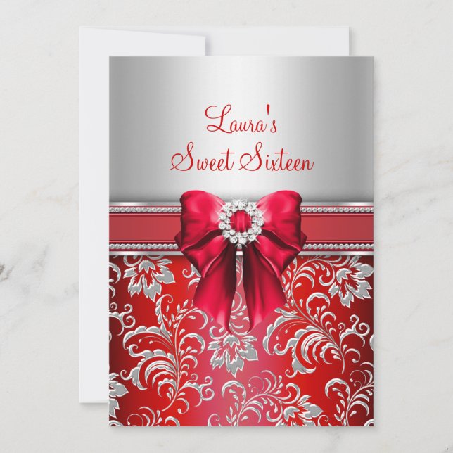 Sweet 16 Red Bow & Sparkle Diamond Ankündigung (Vorderseite)