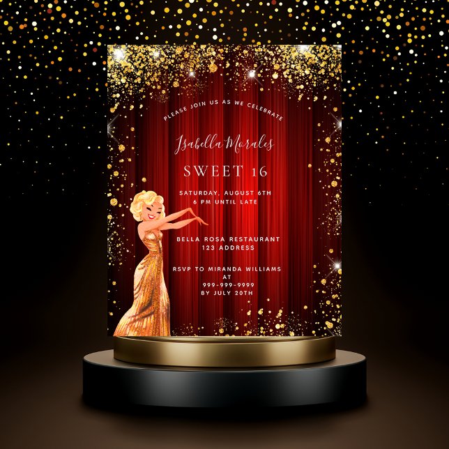 Sweet 16 Red Gold Glitzer Kleid Film Budget Flyer (Von Creator hochgeladen)