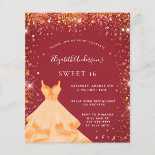 Sweet 16 Red Gold Kleid Einladung Flyer