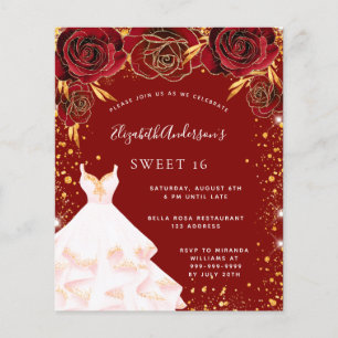 Sweet 16 Red Gold, weißes Kleid Einladung Flyer
