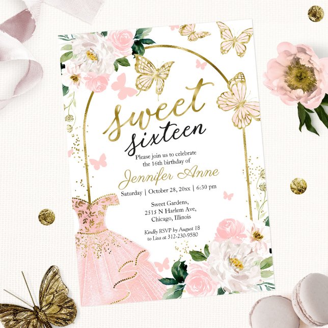 Sweet 16 Robe Florale Invitation papillon (Créateur téléchargé)