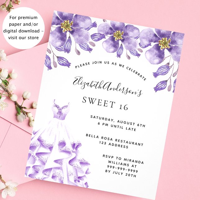 Sweet 16 robe violet blanc invitation à la florais (Créateur téléchargé)