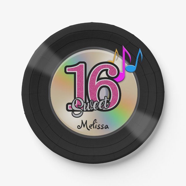 Sweet 16 Rock Music Party Personalisiert Pappteller (Vorderseite)